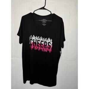 NEW Torrid Womens CHEERS 1X Sequin Super Soft Knit Short Sleeve Top Black